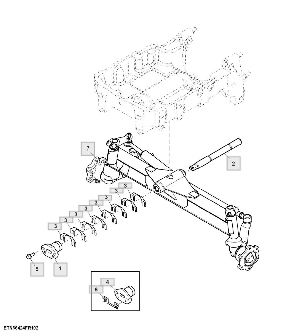 Cầu trước và khung, tay lái trợ lực, 2WD, không điều chỉnh được 